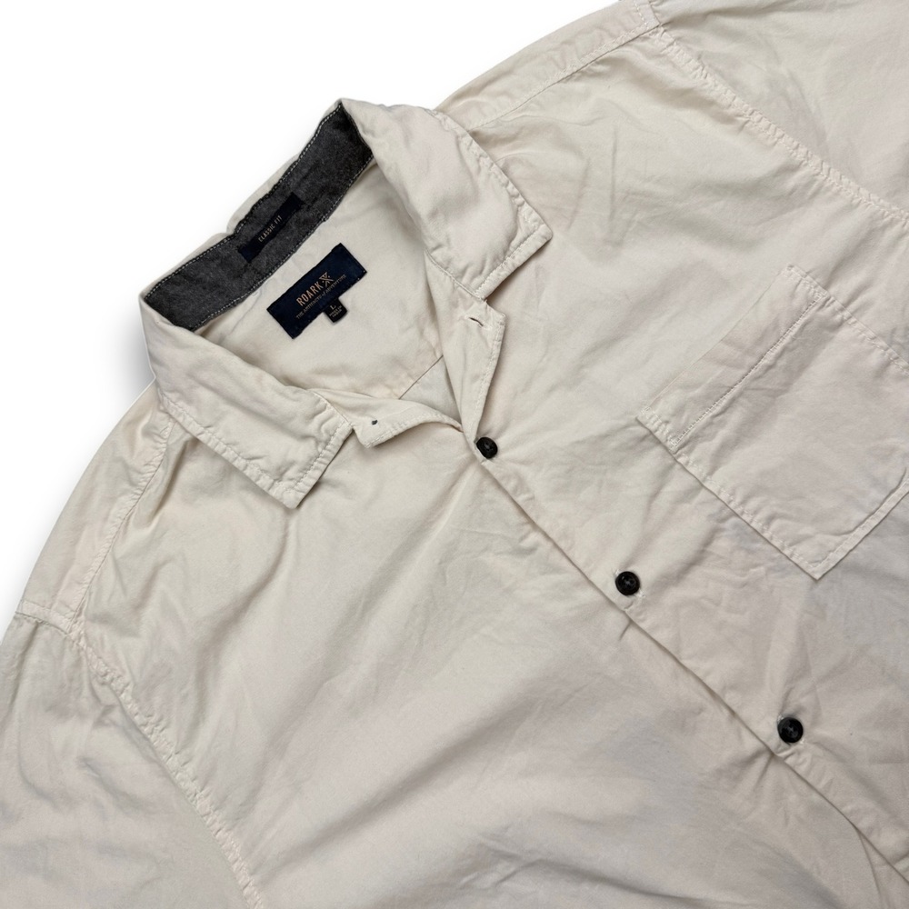 Roark Shirt Mens L Cream Short Sleeve Button Down Classic Fit Pocket Twill